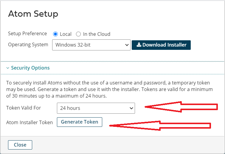 Atom Installation Token